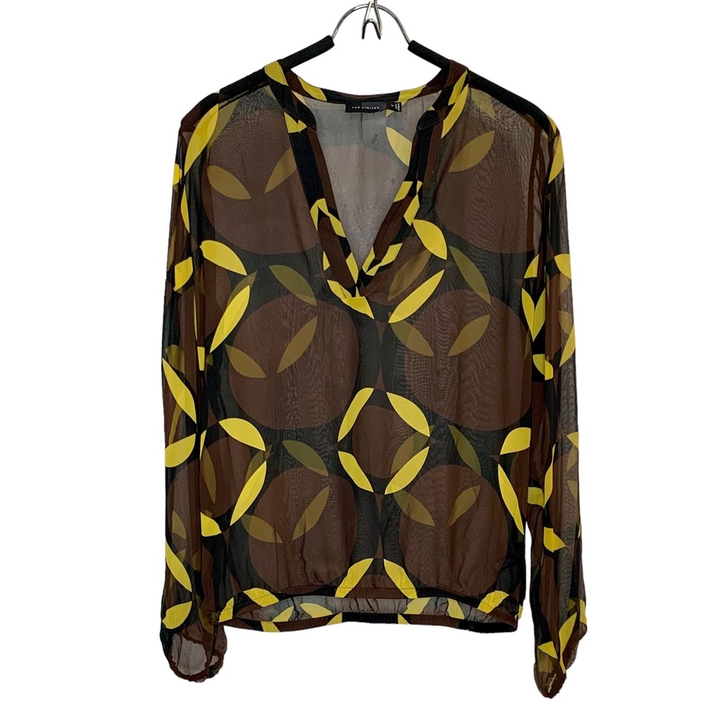 THE LIMITED Sheer Long Sleeve Geometric Print Blouse Sz M